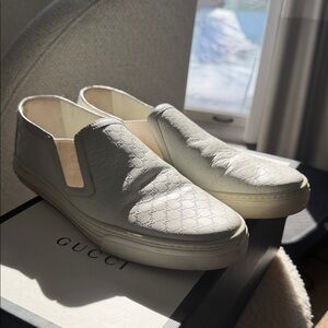 Gucci Embossed White Leather Espadrilles